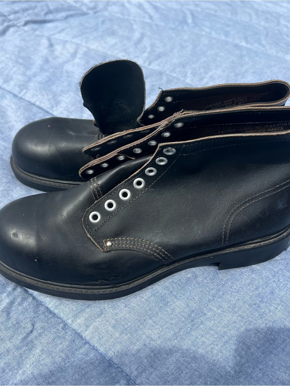 Men's Black Leather Lace-Up Work Boots Missing Laces Needs Insoles Size 7.5